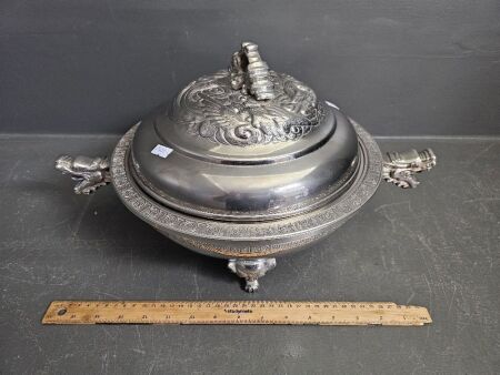 Vintage Large Chinese Serving Dish with Cover and Dragon Handles