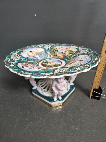 Capodimonte Italian Hand Painted Footed Table Centrepiece