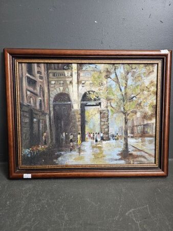 Oil on Board City Scene Framed Artwork