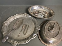 Selection of Silver Plate Servers, Tray and Lidded Dish with Hallmarked Fish Slice - 3