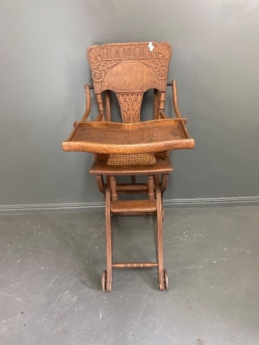 Antique Childrens Wooden High Chair