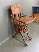 Antique Childrens Wooden High Chair - 2