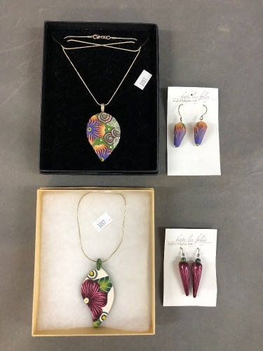 2 Kate Lee Foley Polymer Art Sets of Earrings & Pendants Boxed