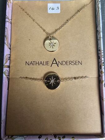 Nathalie Andersen Gold Pendant & Matching Bracelet with Star Feature & Crystal