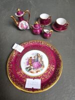 Limoges Romantic Scene Plate & Limoges Style Miniature Tea Set - 3