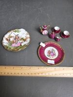 Limoges Romantic Scene Plate & Limoges Style Miniature Tea Set - 4