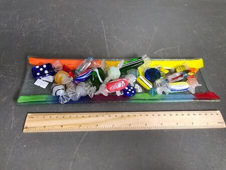 Murano Glass Tray with Glass Lollies/Sweets (20) tray 33.5 x 9.5