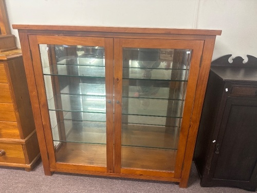 Bevelled Glass 3 Shelf Pine Display Cabinet