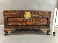 Small Carved Chinese Camphorwood Box with Locks