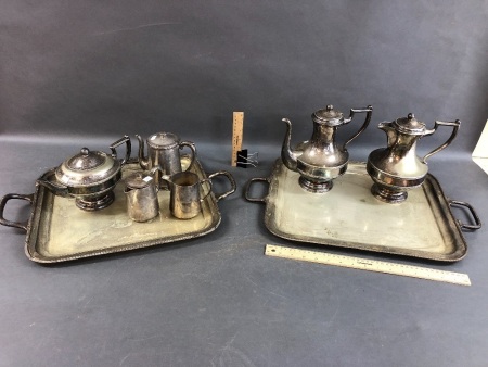 Collection of Vintage Silver Plate inc. Two Heavy Art Deco Serving Trays, Tea & Coffee Pots, Milk Jugs Etc