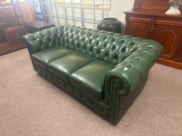 Moran Chesterfield 3 Seater Green Leather lounge in excellent condidtion - 2