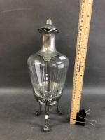 Pewter Lidded Crystal Wine Jug on Petwer Stand with Pouring Funnel - 4