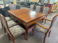 Rosewood dining table and leaves with 8 matching Embroided Dining Chairs - 2