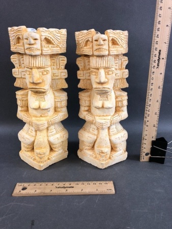 Pair of Carved Stone Mexican Statues