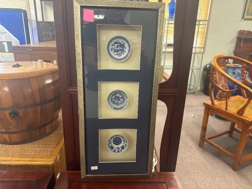 Three chinese bowls framed