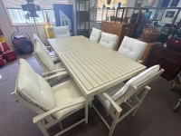 Cream outside dining table with 8 x outside cream chairs and cushions - 2