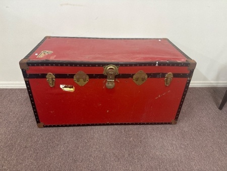 Large Red Vintage Travel Trunk