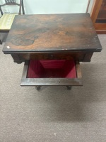 Antique Rosewood fold out sewing table on wheels - 3