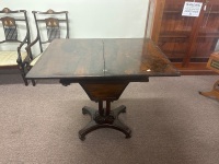 Antique Rosewood fold out sewing table on wheels - 4