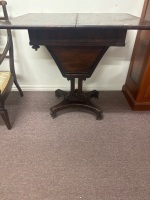 Antique Rosewood fold out sewing table on wheels - 5