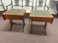 Pair Fold Out Side tables with drawer and brass claw feet