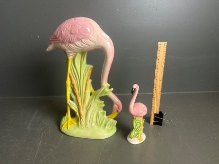 Mid Century Mumma And Baby Flamigo Statues