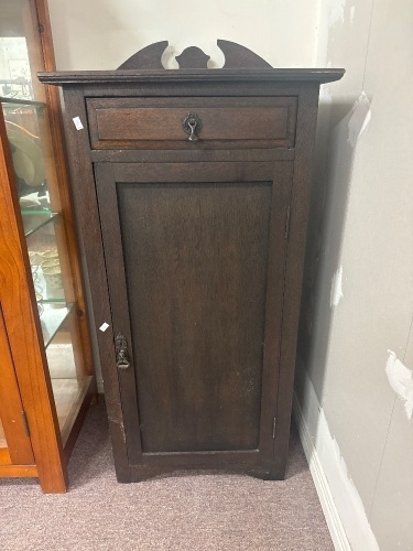 Silky Oak Cabinet with 3 shelves, Single Door and Drawer