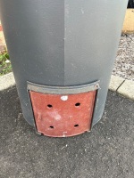 Large steel barrel incinerator with cast iron doors and grates - originally from the Woodford police station - 4