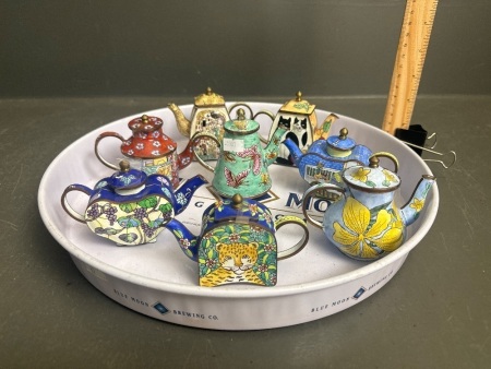 8 Mini Collectable Metal Teapots