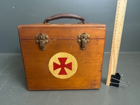 Vintage 1940s St Johns Ambulance Wooden First Aid Box