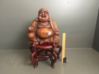 Wooden Laughing Boudha on Stand