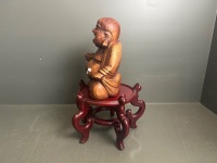 Wooden Laughing Boudha on Stand - 2