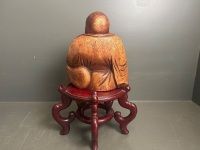 Wooden Laughing Boudha on Stand - 3