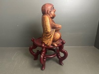 Wooden Laughing Boudha on Stand - 4