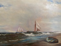 Sailing Ships off the Coast Oil on Canvas - 2