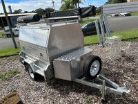 6x4 Welded Single Axle Trailer (2022) with tradesman top, tool box, welded roof bars,foldable stabilisers, brand new 13 inch spare wheel with holder and 2 x installed Kings drawers. ATM: 750kg - selling unregistered - 2