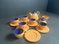 15 Piece Italian Porcelain Apricot & Royal Blue Tea Setting - 2