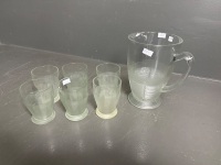 7 piece Acid Etched Mint-Tone Water set c.1930 - 2