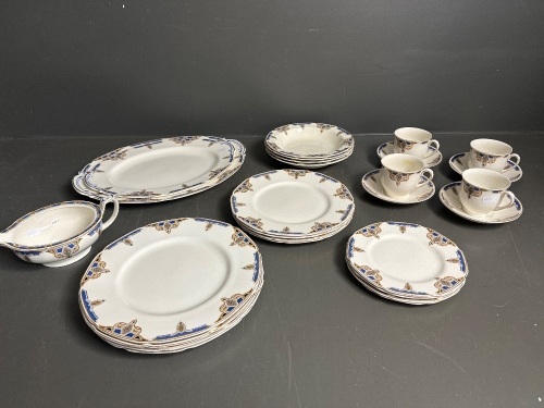 27 Piece Grindley England Blue & White Dinner Set Circa 1930