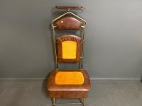 Quality Tan & Mustard Velour & Gold Trimmed Valet w. Polished Storage under hinged seat C.1970