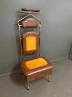 Quality Tan & Mustard Velour & Gold Trimmed Valet w. Polished Storage under hinged seat C.1970 - 2