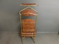 Quality Tan & Mustard Velour & Gold Trimmed Valet w. Polished Storage under hinged seat C.1970 - 4