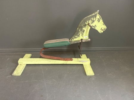 Vintage Metal Sprung Wooden Bouncy Horse