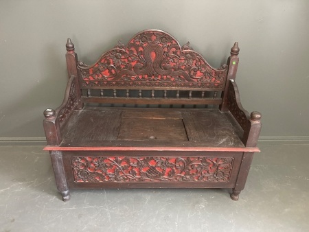 Antique Hand Carved Hall Seat with Storage