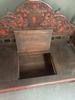 Antique Hand Carved Hall Seat with Storage - 3