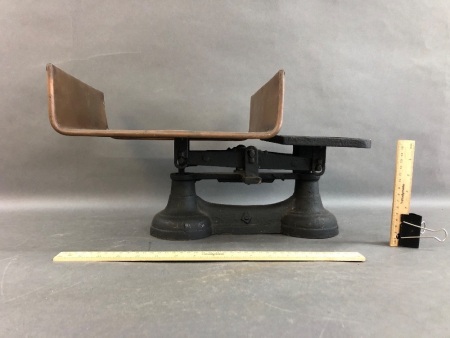 Set of Antique Cast Iron Balance Scales with Original Copper Pan