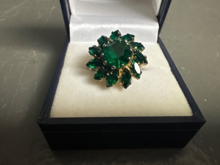 Vintage Green Rhinestone Ring circa 1960