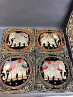 4 Padded, Beaded & Sequinned Indian Elephant Cushion Covers + Wall Hanging - 2