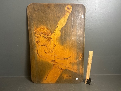Wooden Etching of Denis Lillee 1982