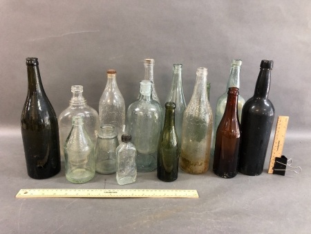 Crate of 15 Vintage Glass Bottles